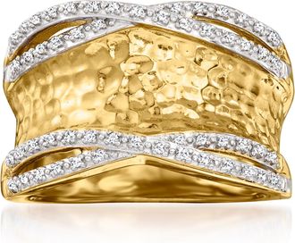 Ross-Simons Diamond Hammered Ring in 18kt Yellow Gold Over Sterling Silver