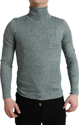 Dolce & Gabbana Green Polyester Turtleneck Pullover Mens Sweater