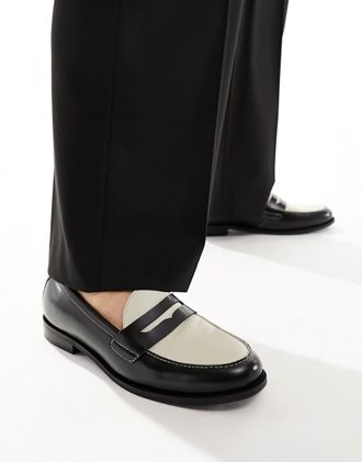 WALK LONDON Walk London Torbole Saddle Loafers In Black and Off White Leather
