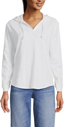 Lands End Long Sleeve Slub Hooded Popover in White at Nordstrom, Size 3X