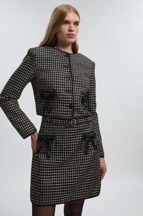 Karen Millen Womens Tall Tailored Tweed Bow Detail Mini Skirt - Black - Size 16 UK