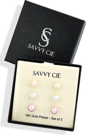 Savvy Cie Jewels Set of 3 Mother-of-Pearl Stud Earrings in White at Nordstrom Rack