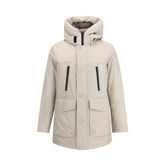 Woolrich Jassen, Heren, Grijs, M, Afneembare capuchon Arctic Parka Meerdere zakken