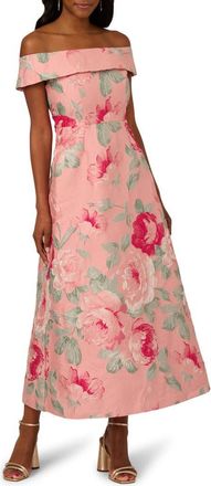 Adrianna Papell Floral Jacquard Off the Shoulder A-Line Dress in Pink Multi at Nordstrom, Size 10