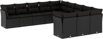 vidaXL Set De Sof&aacute;s De Jard&iacute;n 11 Pzas Y Cojines Rat&aacute;n Sint&eacute;tico Negro Vidaxl