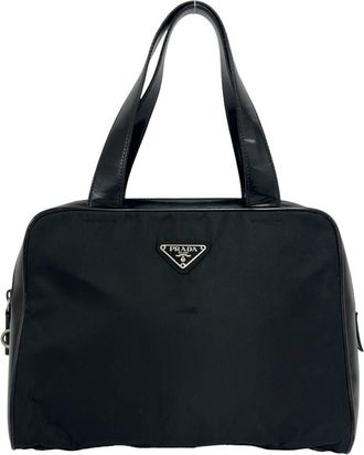 Prada Black Nylon Patent Leather Handbag Tote Bag (Pre-Owned)