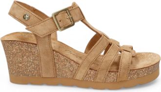 Panama Jack Dames Wedge Hiel Bark Bruine Su&egrave;de Leren Sandals - Vero B1