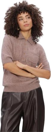 Janice Brushed Cashmere Polo Rebel - Dames - Ronde hals truien - Grijs - M - Wol - Truien & Vesten