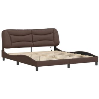 vidaXL Vidaxl - Estructura De Cama Con Luz Led Cuero Sint&eacute;tico Marr&oacute;n 180x200cm