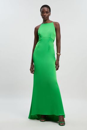Karen Millen Womens Satin Back Crepe Column Woven Maxi Dress - Emerald - Size 16 UK