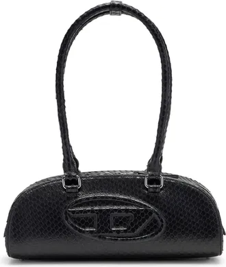 Diesel 1DR Dome-Elongated bowling bag in textured leather - Shoulder Bags - Woman - Black