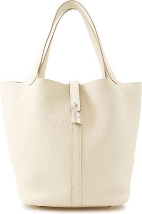 Herm&egrave;s Picotin Silver Taurillon Clemence Leather Handbag Tote Bag (Pre-Owned)