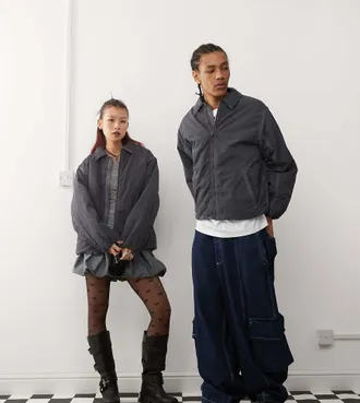 Collusion unisex washed harrington jacket in navy-Gray