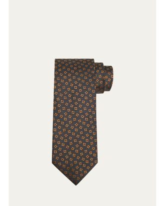 Ermenegildo Zegna Mens Micro-Dot Floral Silk Tie