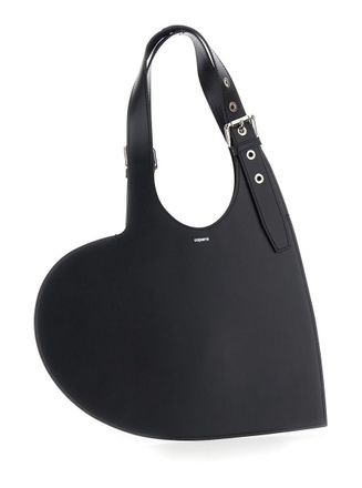 Coperni Belt Heart Black Handbag With Heart Shaped Design And Adjustable Belted Handle In Leather Woman