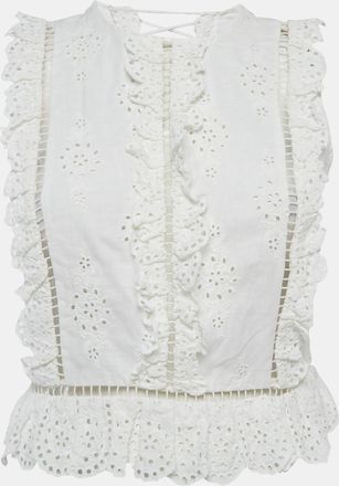 Zimmermann White Linen Blend Eyelet Crop Top