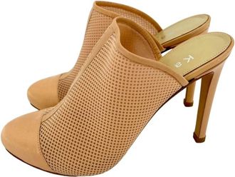 Katia Giannini Womens Designer Pumps Leather And Mesh Mules Slip On In Beige