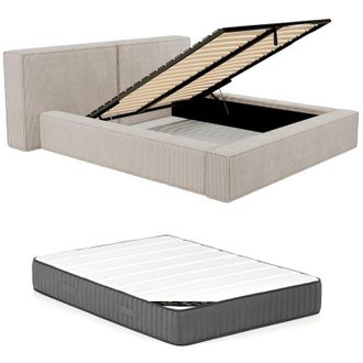 Vente-Unique Pascal Morabito - Letto contenitore 180 x 200 cm in Velluto a coste Beige + Materasso timano di