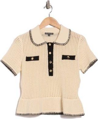 Adrianna Papell Open Stitch Polo Sweater in Cream/Black at Nordstrom Rack, Size X-Large