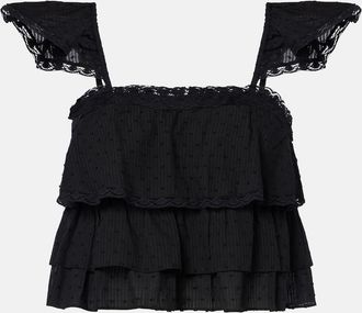 Poupette St Barth Anya ruffled cotton crop top