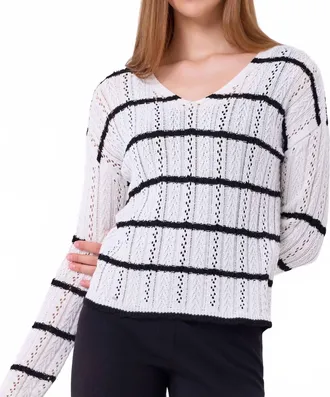 French Kyss Crochet Long Sleeve Top In Ivory/black