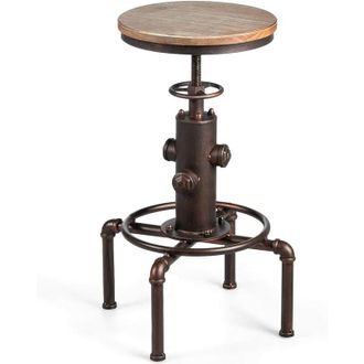Costway Costway Taburetes De Bar Altura Ajustable Silla Estilo Industrial De Asiento De Madera Y Patas De Metal Para Comedor Pub Cafeter&iacute;as