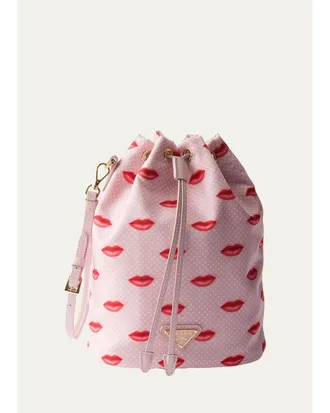 Prada Printed Lips Drawstring Wristlet Bag