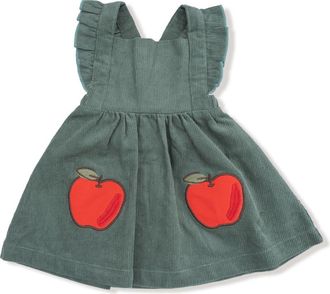 Angel Dear Apple Appliqué Corduroy Pinafore Dress in Dark Ivy at Nordstrom, Size 12-18M