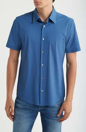 BOSS Roan Kent Slim Fit Short Sleeve Performance Button-Up Shirt in Light Pastel/blue at Nordstrom, Size Xx-Large
