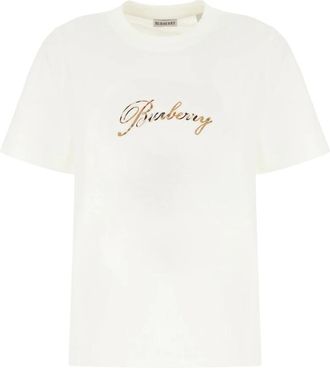 Burberry Logo Katoenen T-shirt - Dames - T-shirts - Wit - S - Katoen - Tops