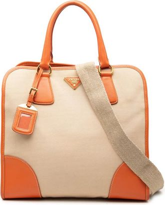 Prada Pre-owned Prada Saffiano Trimmed Canvas Canapa Logo Satchel Ladies IEOP0YLMGKWQ0O4Z