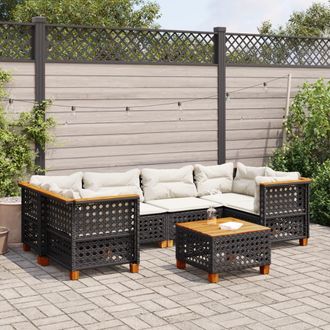 vidaXL Set De Sof&aacute;s De Jard&iacute;n 7 Pzas Con Cojines Rat&aacute;n Sint&eacute;tico Negro Vidaxl