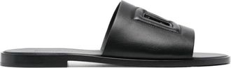 Dolce & Gabbana Logo Leren Slides - Heren - Schoenen - Zwart - Maat: 40 EU Leer