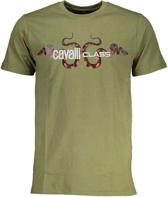 Cavalli Groene Katoen Print Logo T-Shirt - Heren - T-shirts - Groen - XL - Katoen - Tops