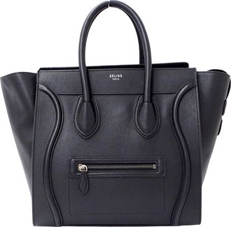 Celine Black Dark Navy Leather Handbag Tote Bag (Pre-Owned)