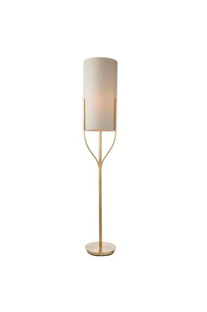 Netlighting Fraser Base & Shade Floor Lamp Satin Brass Plate Natural Linen Mix Fabric in Gold