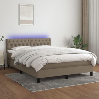 vidaXL Vidaxl - Cama Box Spring Colch&oacute;n Y Luces Led Tela Gris Taupe 140x190 Cm