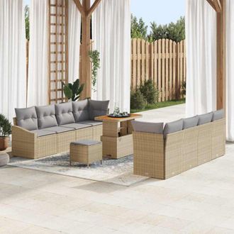 vidaXL Conjunto De Sof&aacute; De Jard&iacute;n Con Coj&iacute;n 11 Pcs Beige, Gris Claro Vidaxl