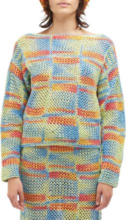 The Elder Statesman Atom Crochet Boat Neck Sweater In Flip Flops/sunburn