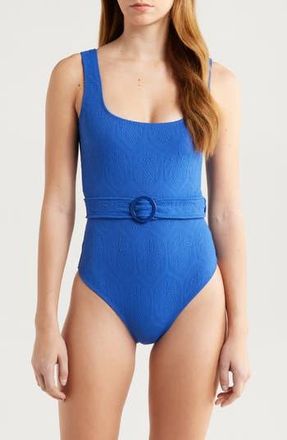 Farm Rio Blue Matelasse Pineapple Belted One-Piece Swimsuit at Nordstrom Rack, Size X-Large
