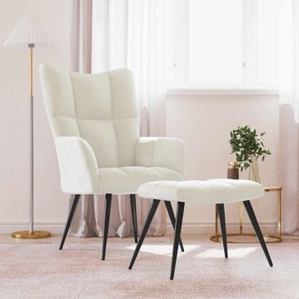 vidaXL Sill&oacute;n De Relax Con Taburete Terciopelo Blanco Crema Vidaxl
