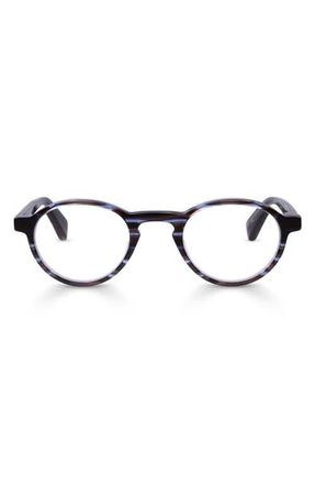 Eyebobs Board Stiff 43mm Round Blue Light Blocking Glasses in Ice Blue /Mocha Stripe at Nordstrom, Size +1.75