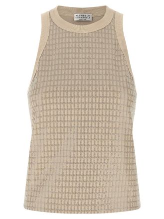 Brunello Cucinelli Beige Dazzling Check Embroidery top