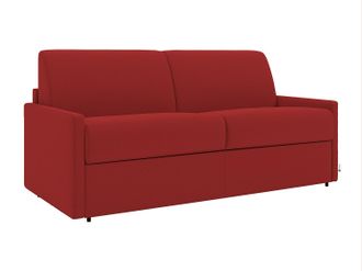 Vente-Unique Sof&aacute; cama de 4 plazas expr&eacute;s en tela rojo con asiento viscoel&aacute;stico - Cama 160 cm - Colch&oacute;n 22 cm viscoel&aacute;stico CALIFE