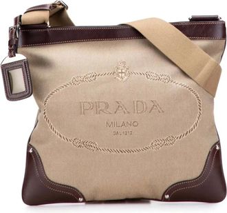 Prada 2000-2025 Canapa canvas crossbodytas met logo - Bruin