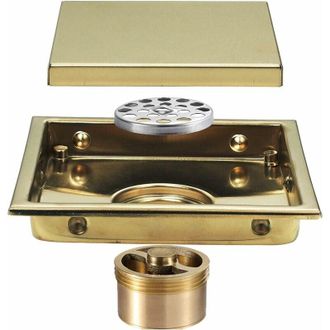 OEM Drain De Ducha - Canaleta Cuadrada 15x15 Cm - Acero Inoxidable - Sif&oacute;n De Suelo Con Tapa Y N&uacute;cleo Desodorizante De Lat&oacute;n - Acabado Dorado Mate - 1 Uni