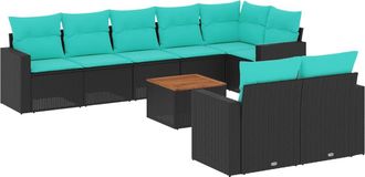 vidaXL Set De Sof&aacute;s De Jard&iacute;n 9 Pzas Con Cojines Rat&aacute;n Sint&eacute;tico Negro Vidaxl