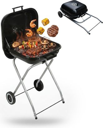 Relaxdays Relaxdays Barbacoa De Carb&oacute;n M&oacute;vil Con Tapa Y Ruedas, Parrilla Ideal Para Camping, Jard&iacute;n Y Balc&oacute;n, Color Negro