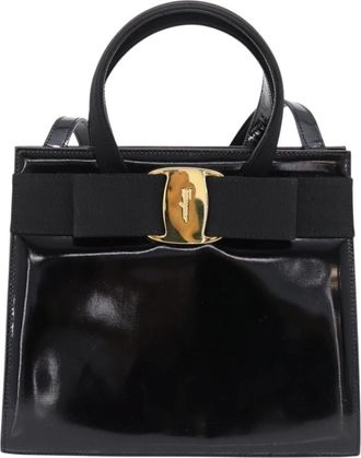 Ferragamo Convertible Vara Bow Patent Leather Black Patent_Leather Handbag (Pre-Owned)