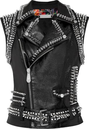 Philipp Plein Leather Vest Short Studs